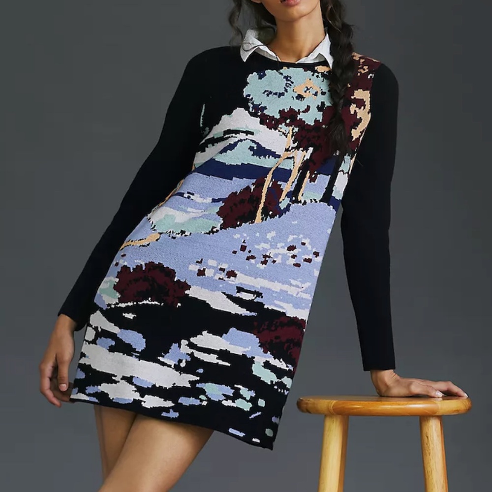 NWT Anthropologie Maeve Scenic Mini Sweater Dress Size XL